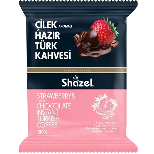 SHAZEL 100 гр растворимый Турецкий кофе с клубникой (ÇİLEKLİ HAZIR TÜRK KAHVESİ 1/16*4)