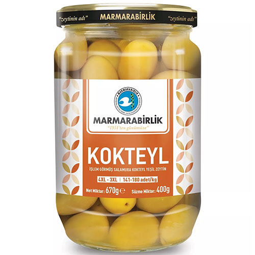MARMARABIRLIK Оливки коктейльные 400 гр калибровка 4XL-3XL (141-180 шт/кг)