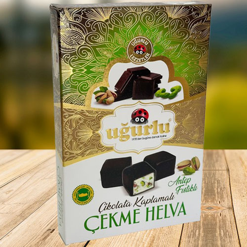 UGURLU Пишмание "Чекме халва" в шоколаде с фисташкой 160 гр (CEKME HELVA FISTIKLI CIKOLATA KAPLAMALI 1/15)