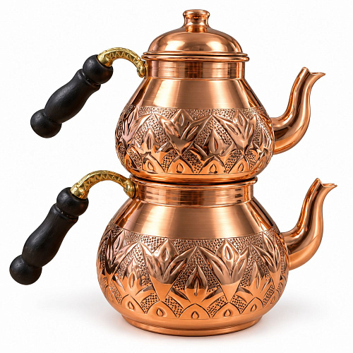 Чайник медный двухъярусный с узорами (KLASIK 0,8 мм CAYDANLIK)