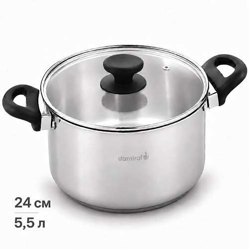 DAMIRAL Кастрюля плоская из нержавеющей стали 24см, 5.5 л, DL2400