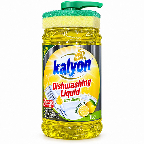 KALYON Средство для мытья посуды «Лимон» с губкой, 1 л